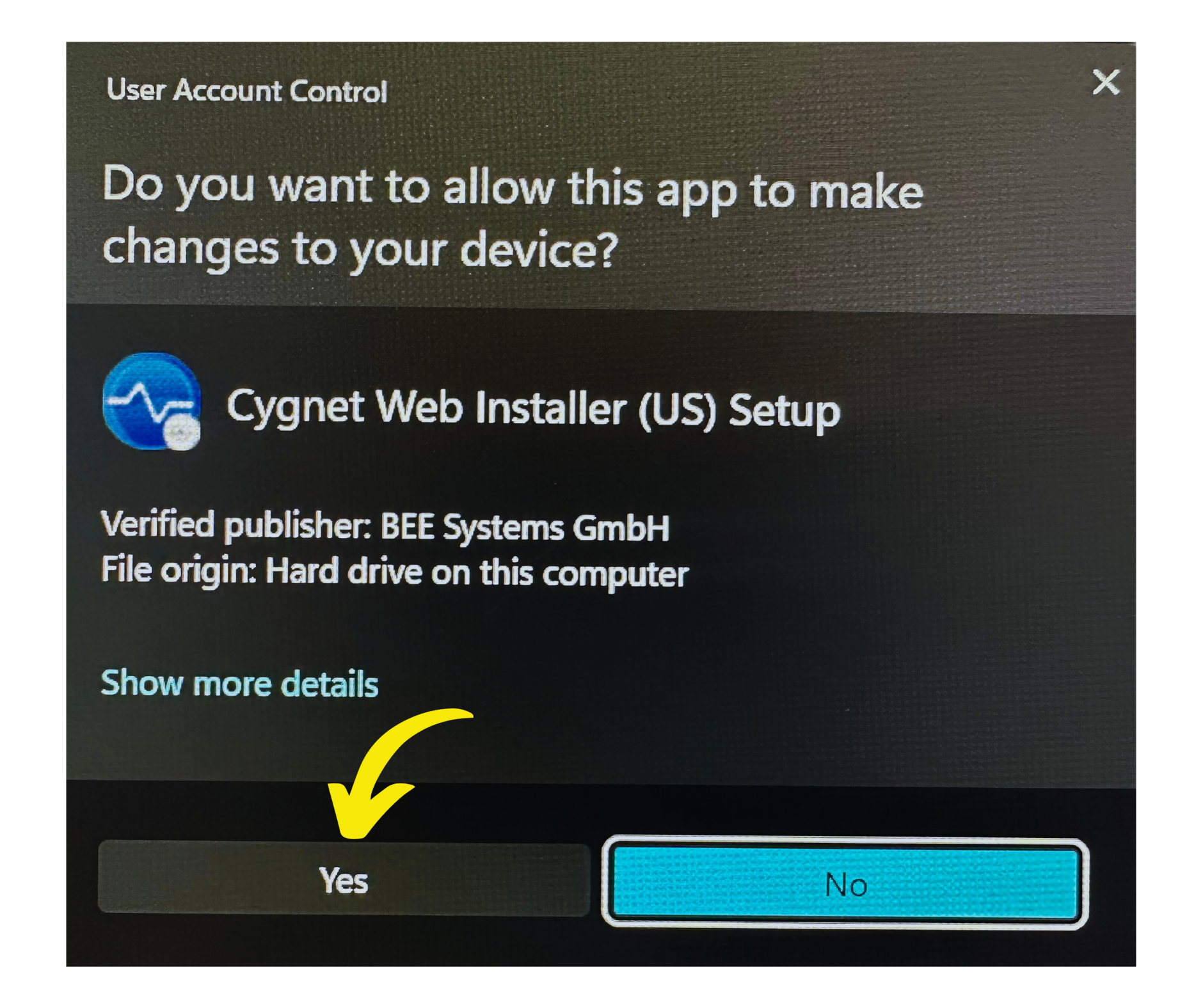 Allow App to Make Changes screenshot